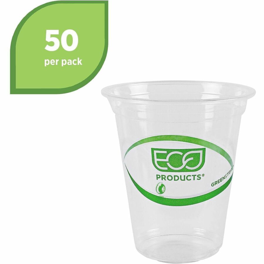 Eco-Products 16 oz GreenStripe Cold Cups - fl - Clear Green - Polylactic Acid (PLA) - Drink - 50 / Pack