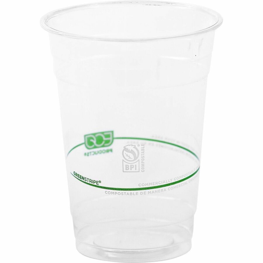 Eco-Products 16 oz GreenStripe Cold Cups - fl - Clear Green - Polylactic Acid (PLA) - Drink - 50/Pack - 20 / Carton