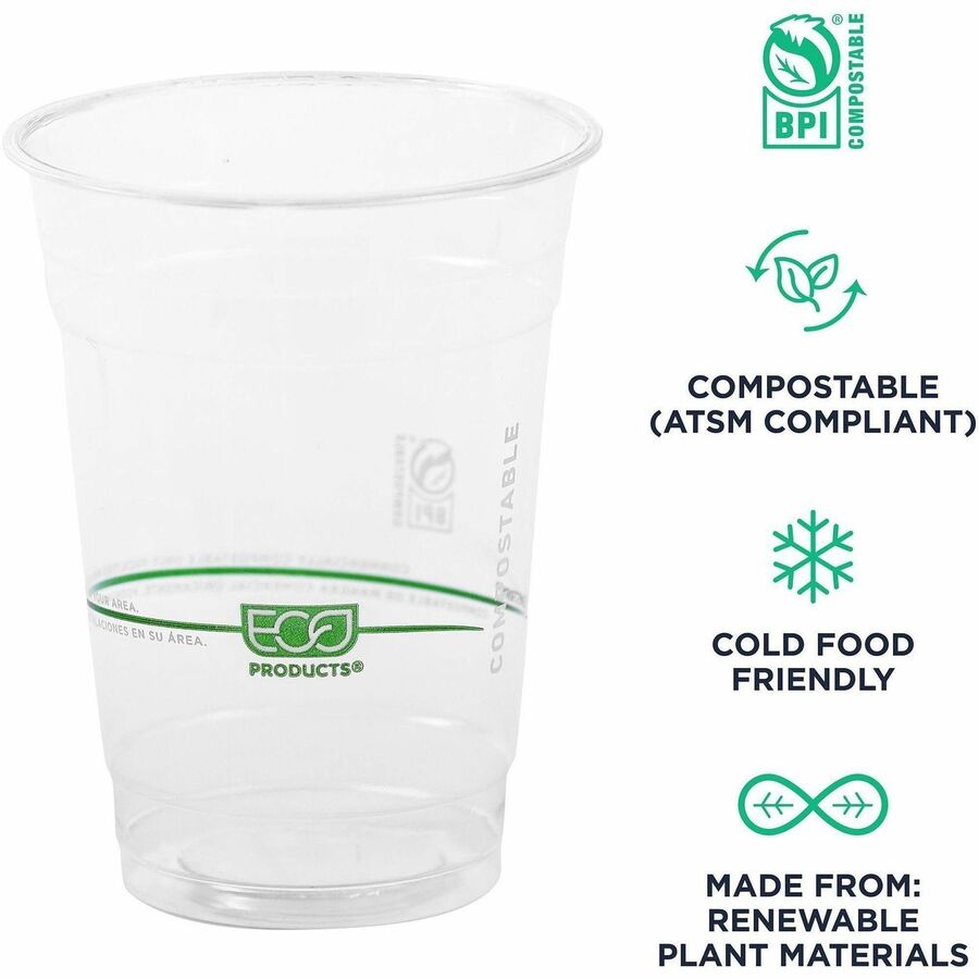 Eco-Products 16 oz GreenStripe Cold Cups - fl - Clear Green - Polylactic Acid (PLA) - Drink - 50/Pack - 20 / Carton