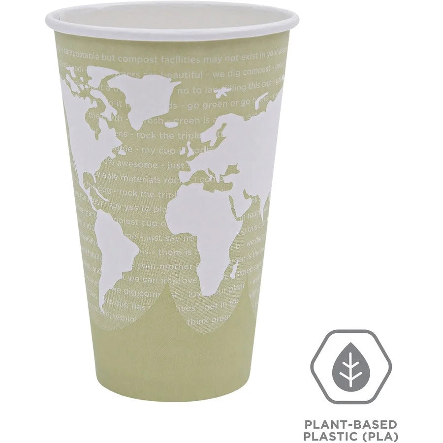 Eco-Products 16 oz World Art Hot Beverage Cups - fl - Multi - Paper Resin - Drink - 50/Pack - 20 / Carton