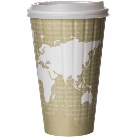 Eco-Products 16 oz World Art Insulated Hot Beverage Cups - fl - Tan - Drink - 600 / Carton