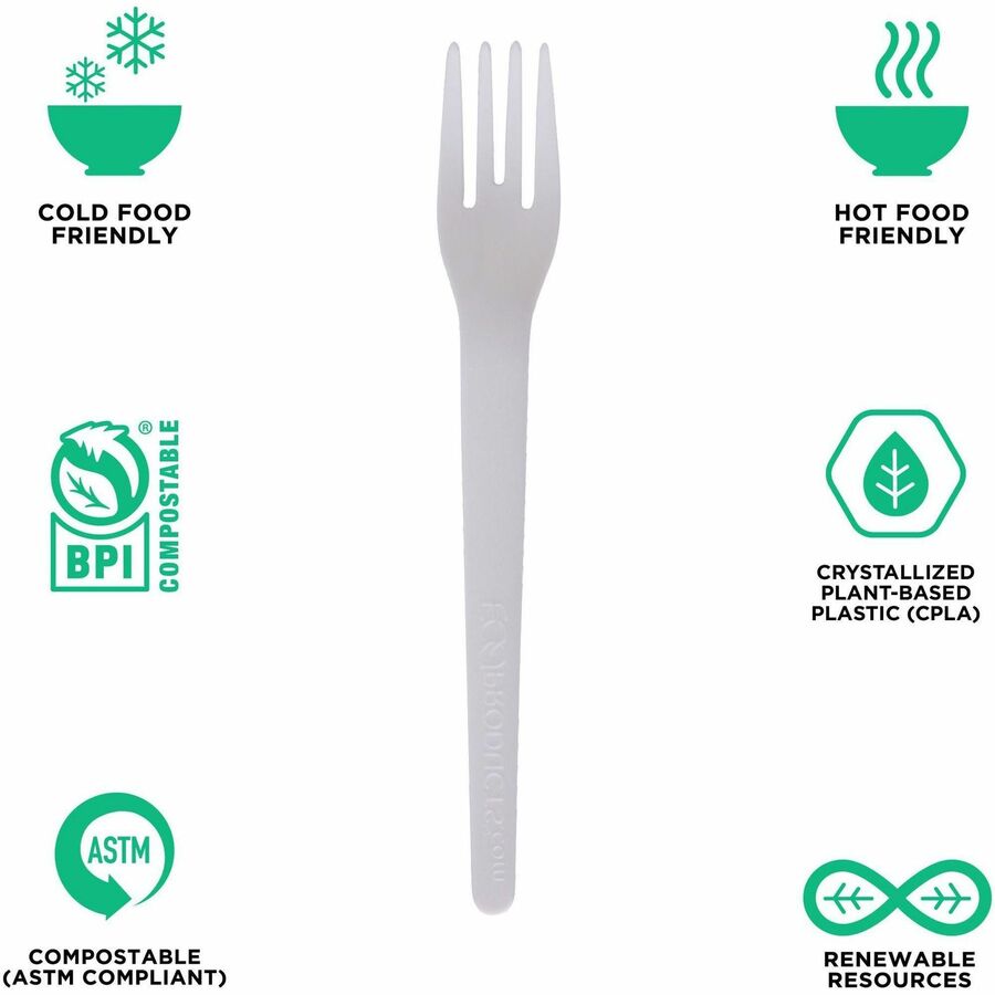 Eco-Products 6’’ Plantware High-heat Forks - 1 Piece(s) - Fork - x - Disposable - Pearl White - 50/Pack - 20 / Carton