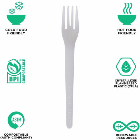 Eco-Products 6’’ Plantware High-heat Forks - 1 Piece(s) - Fork - x - Disposable - Pearl White - 50/Pack - 20 / Carton