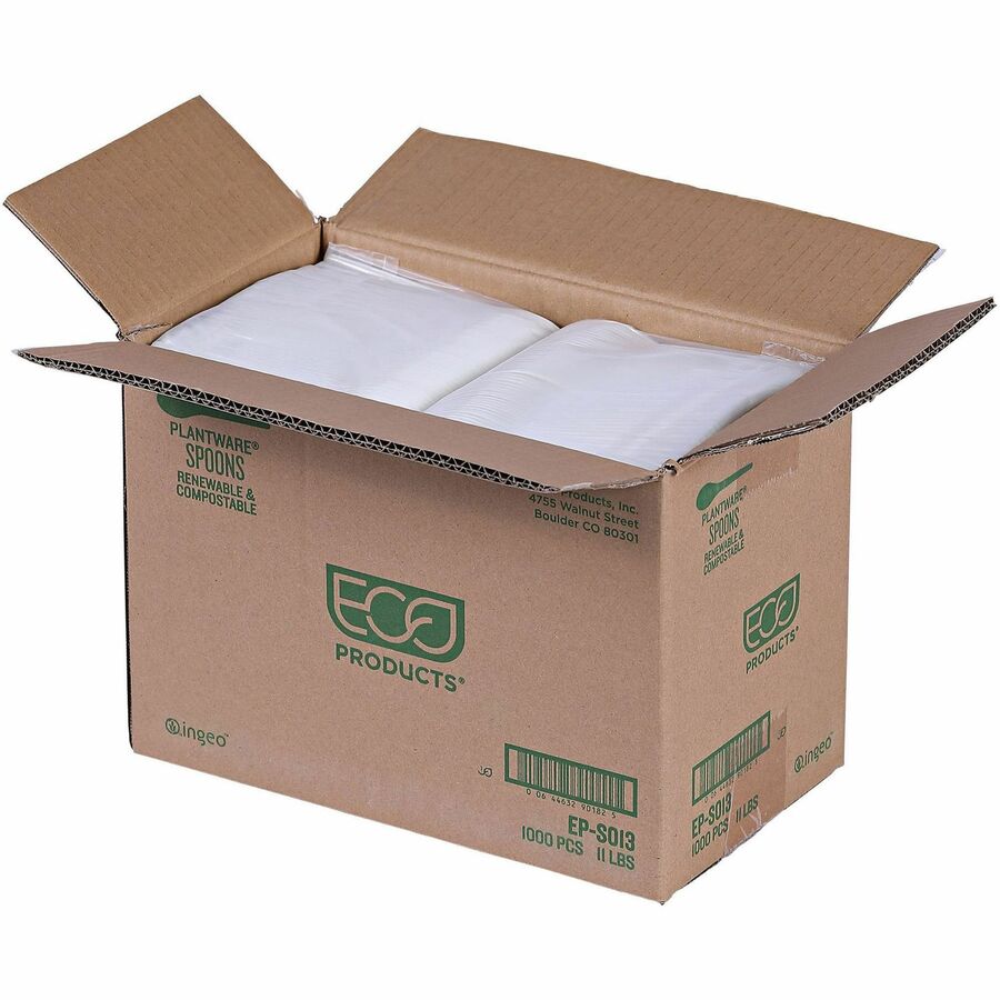 Eco-Products 6’’ Plantware High-heat Spoons - 1 Piece(s) - Spoon - x - Disposable - Pearl White - 50/Pack - 20 / Carton