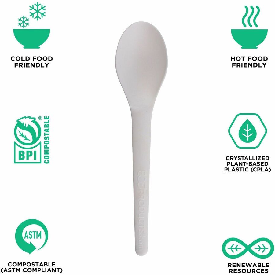 Eco-Products 6’’ Plantware High-heat Spoons - 1 Piece(s) - Spoon - x - Disposable - Pearl White - 50/Pack - 20 / Carton