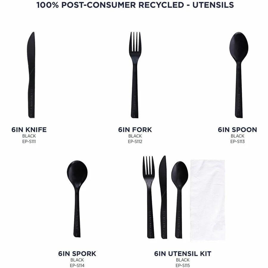 Eco-Products 6’’ Recycled Polystyrene Spoons - Black - 50/Pack - 20 / Carton - Cutlery