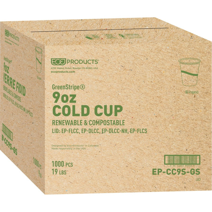 Eco-Products 9 oz GreenStripe Cold Cups - fl - Clear - Polylactic Acid (PLA) - Drink - 50/Pack - 20 / Carton