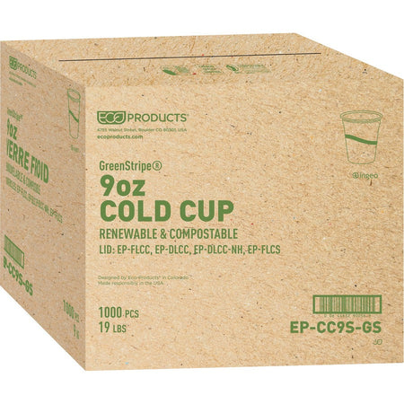 Eco-Products 9 oz GreenStripe Cold Cups - fl - Clear - Polylactic Acid (PLA) - Drink - 50/Pack - 20 / Carton