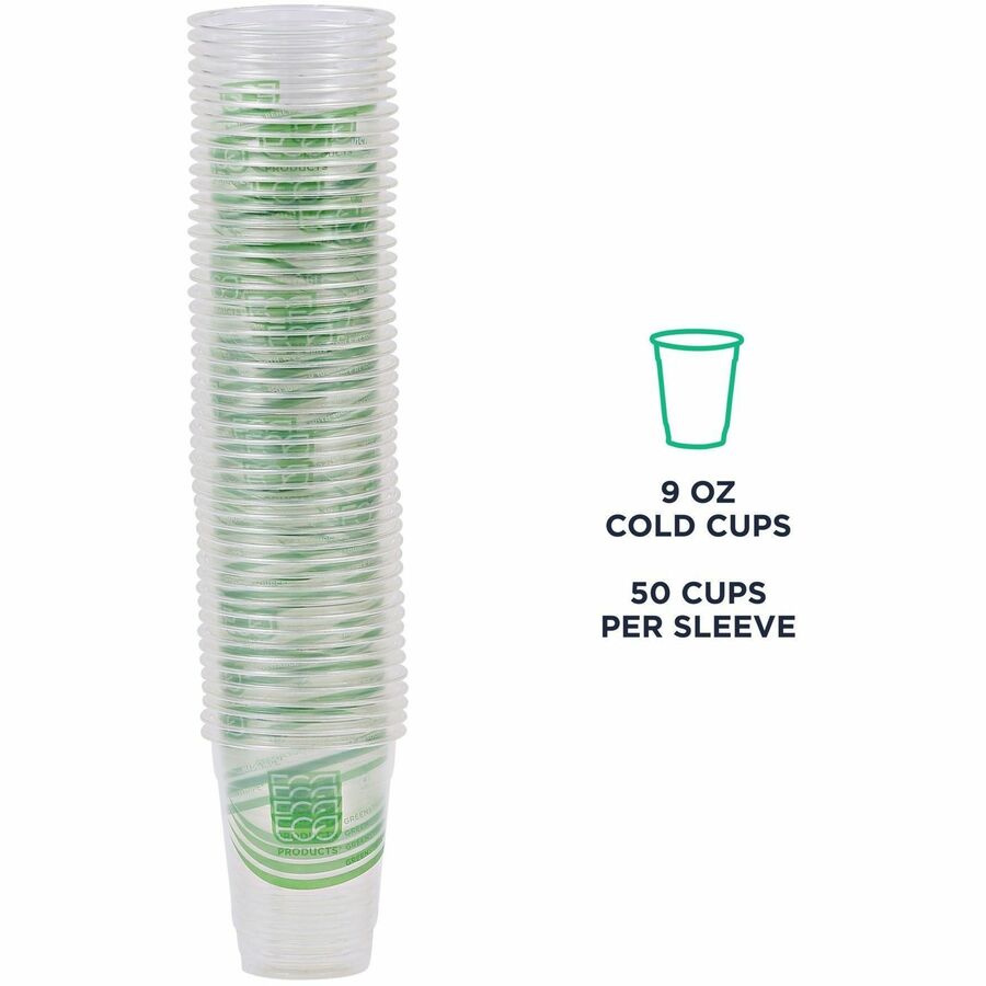 Eco-Products 9 oz GreenStripe Cold Cups - fl - Clear - Polylactic Acid (PLA) - Drink - 50/Pack - 20 / Carton