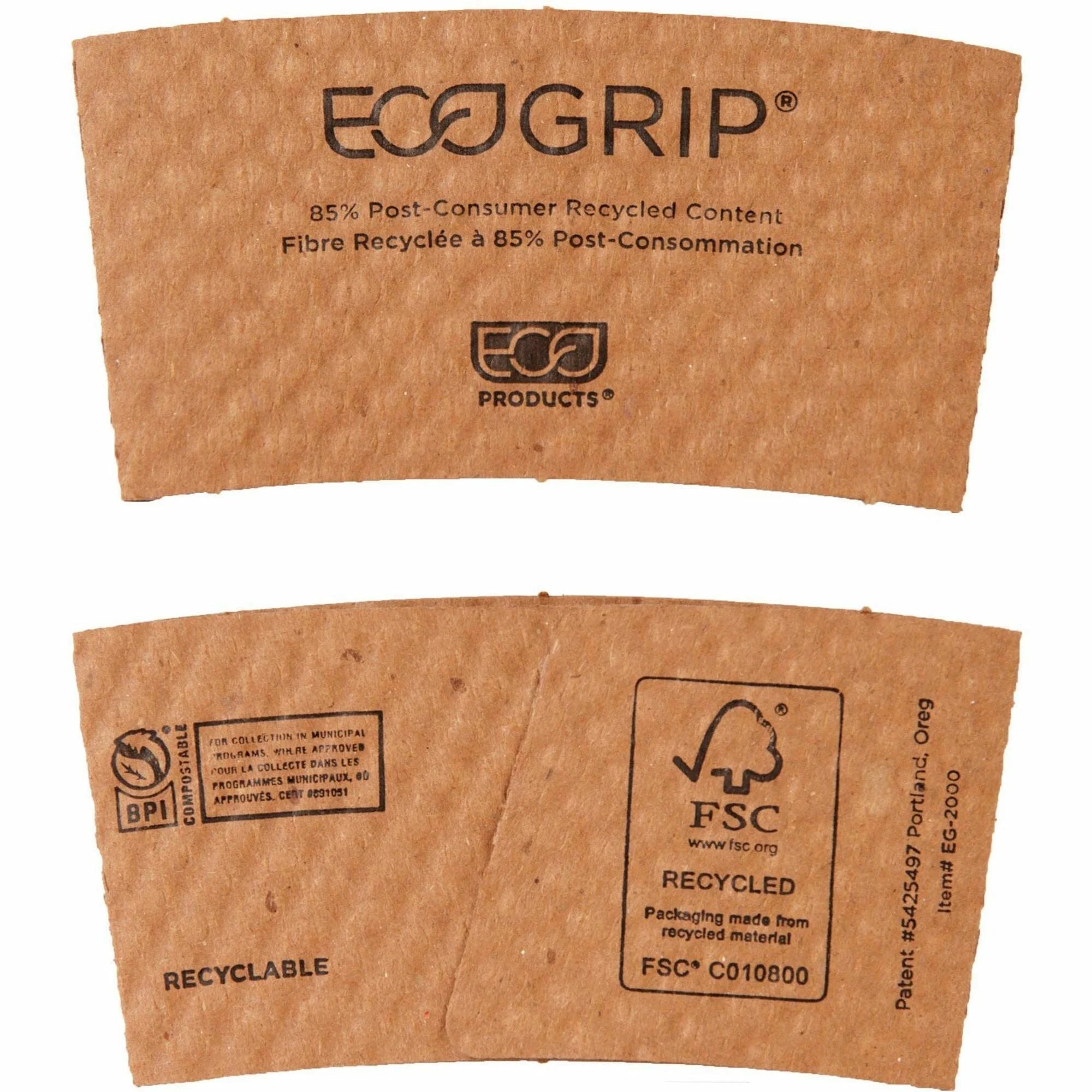 Eco-Products EcoGrip Hot Cup Sleeve - Kraft - 1300/Carton - Cups