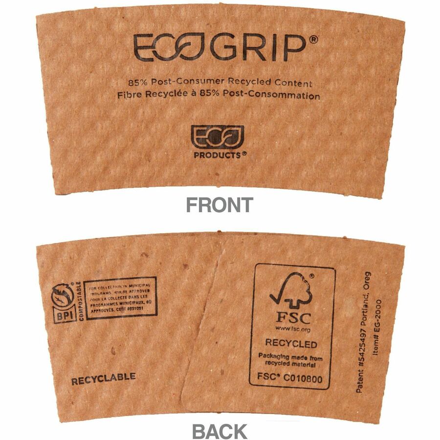 Eco-Products EcoGrip Hot Cup Sleeve - Kraft - 1300 / Carton - Cups