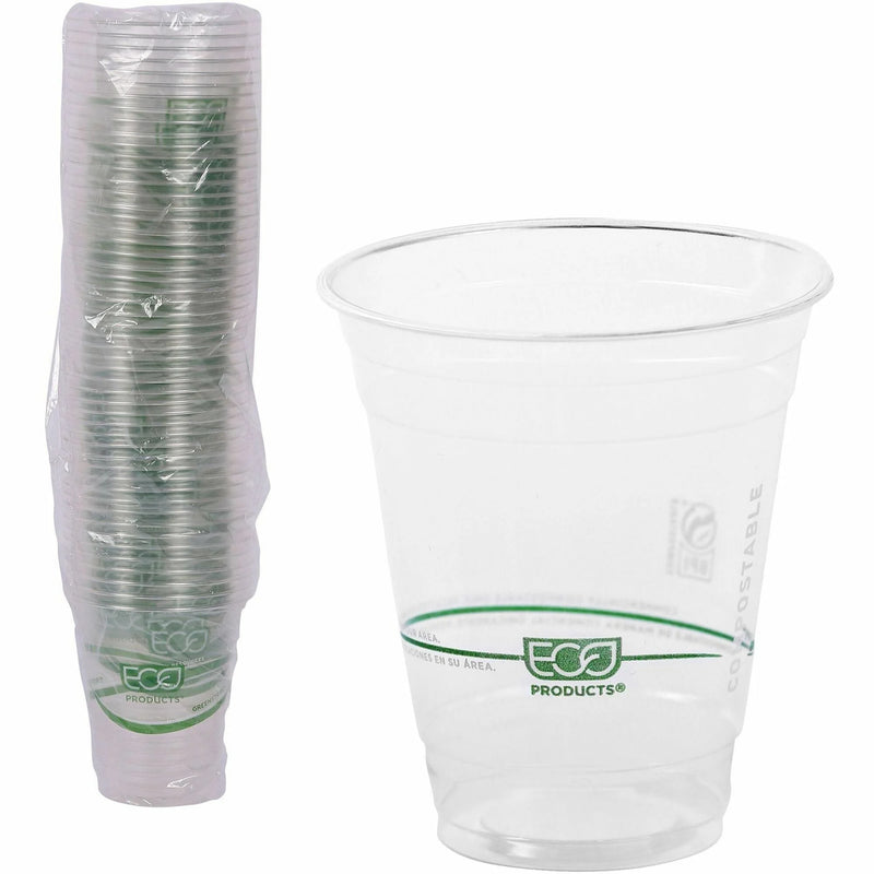 Eco-Products 12 oz GreenStripe Cold Cups - fl - Clear Green - Polylactic Acid (PLA) - Drink - 50 / Pack