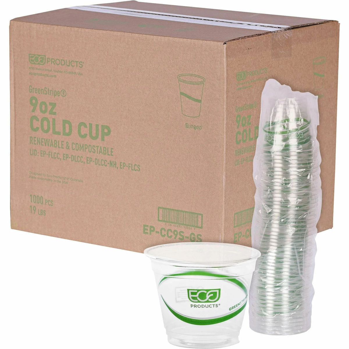 Eco-Products GreenStripe Cold Cups - 9 oz Clear PLA Drink