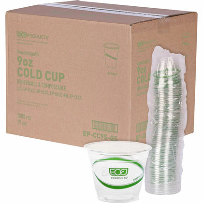 Eco-Products GreenStripe Cold Cups - 9 oz Clear PLA Drink