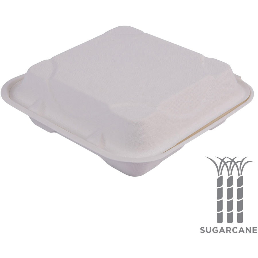 Eco-Products Hinged Clamshell Containers - Storing - Disposable - Microwave Safe - White - Sugarcane Body - 200