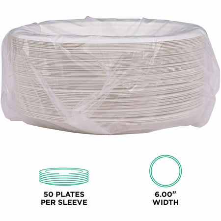 Eco-Products Vanguard 6’’ Sugarcane Plates - Breakroom - Disposable - Microwave Safe - Diameter - White