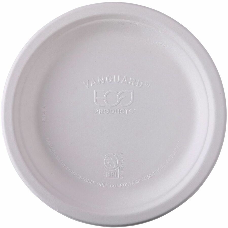 Eco-Products Vanguard 9’’ Sugarcane Plates - Breakroom - Disposable - Microwave Safe - Diameter - White