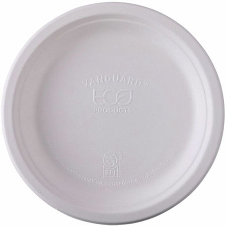 Eco-Products Vanguard 9’’ Sugarcane Plates - Breakroom - Disposable - Microwave Safe - Diameter - White