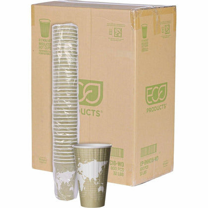 Eco-Products World Art Insulated Hot Beverage Cups - 16 oz - Tan - 600/Carton