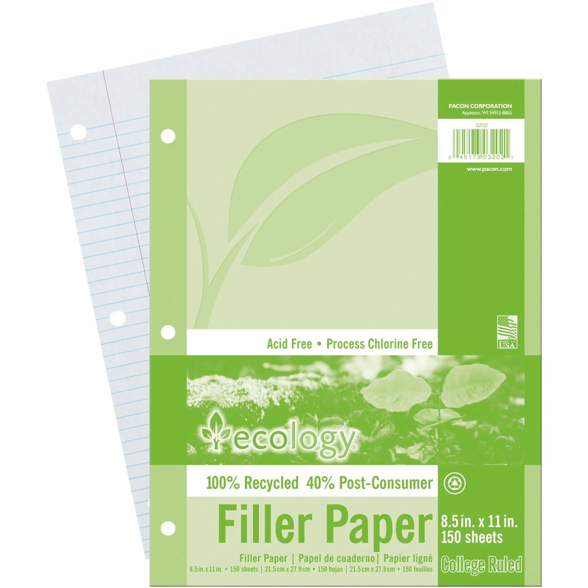Ecology Recycled Filler Paper: College Ruled 150 Sheets - Paper