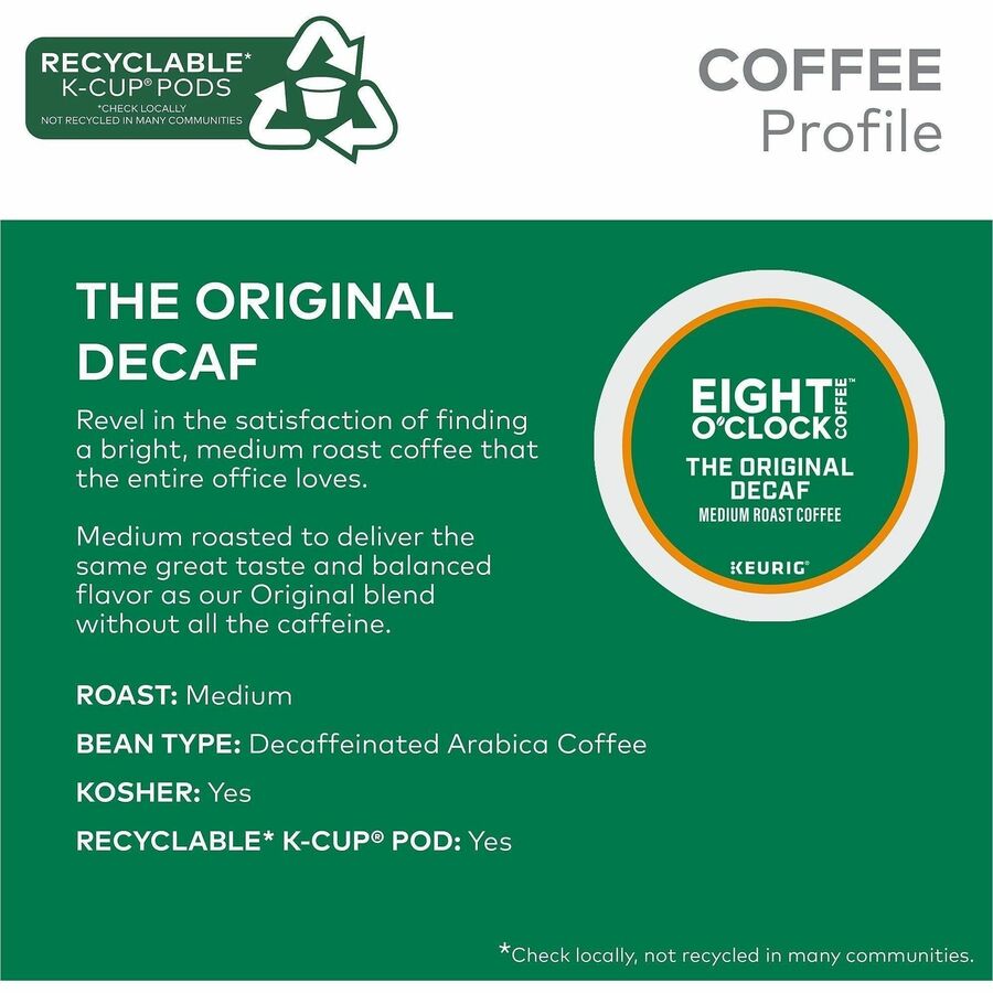 Eight O’Clock K-Cup The Original Decaf Coffee - Compatible with Keurig Brewer - Medium - Decaffeinated