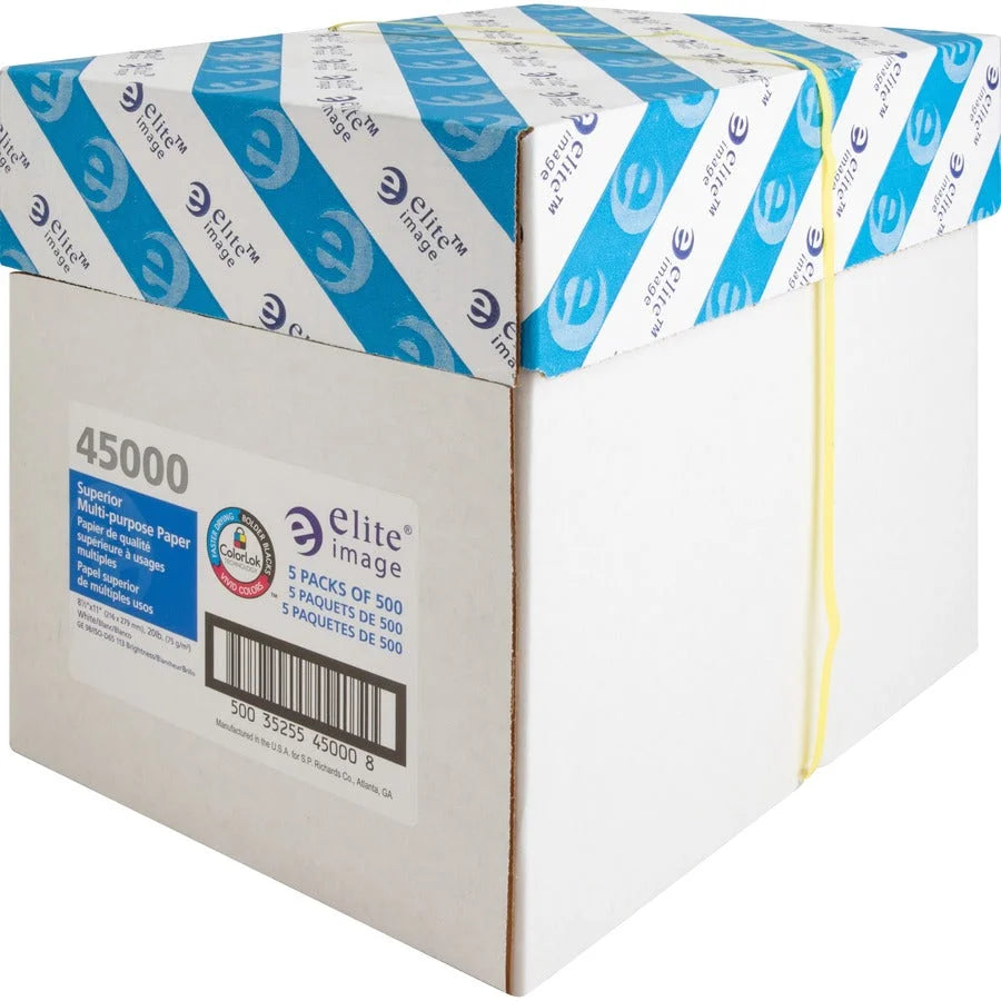 Elite Image Multipurpose Paper 8 1/2’’ x 11’’ White 5 / Carton 98 Brightness 20 lb Basis Weight Letter Sustainable