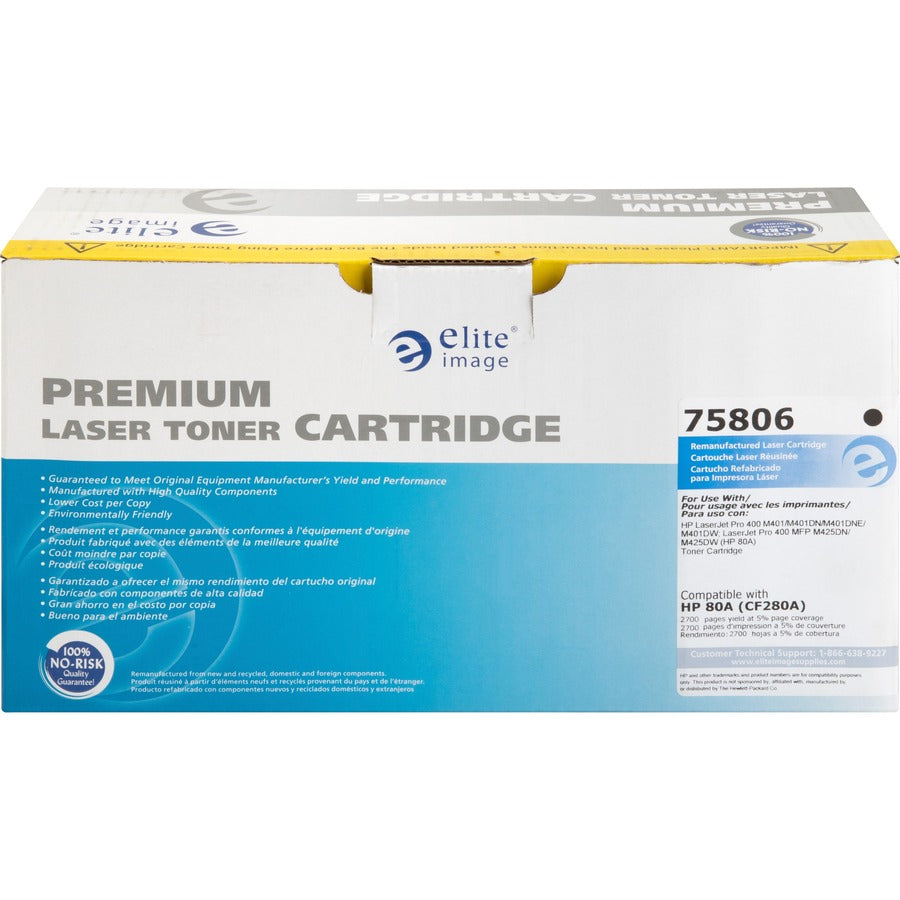 Elite Image Remanufactured Laser Toner Cartridge 80A (CF280A) - Black - 1 Each - Front