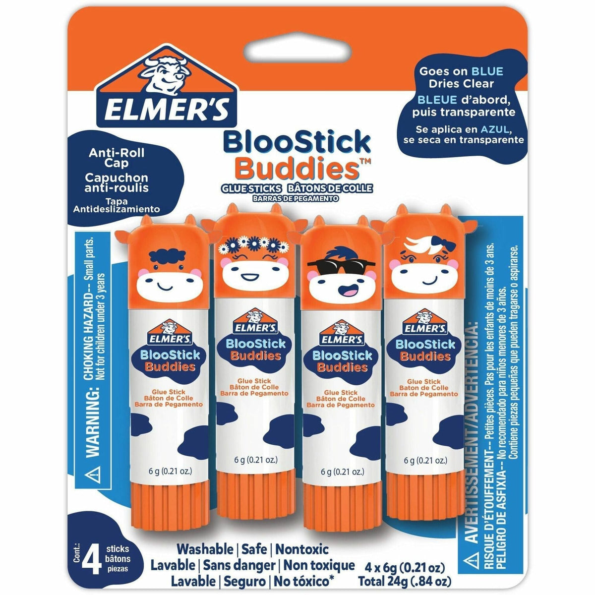 Elmer’s BlooStick Buddies Glue Sticks - 0.21 oz - Blue - 4 / Pack
