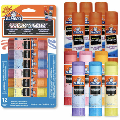 Elmer’s Color ’N Glitz Glue Sticks - 0.21 oz - Assorted Colors - 12 Pack - Craft