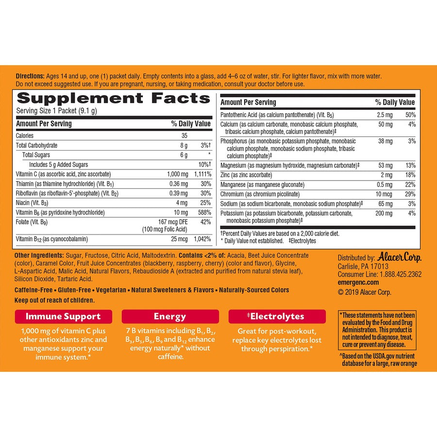 Emergen-C Raspberry Vitamin C Drink Mix - Rear