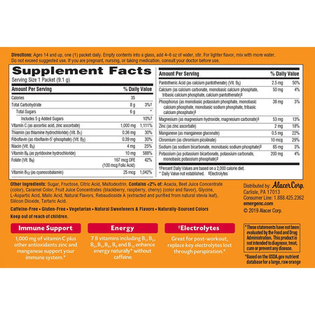 Emergen-C Raspberry Vitamin C Drink Mix - Rear