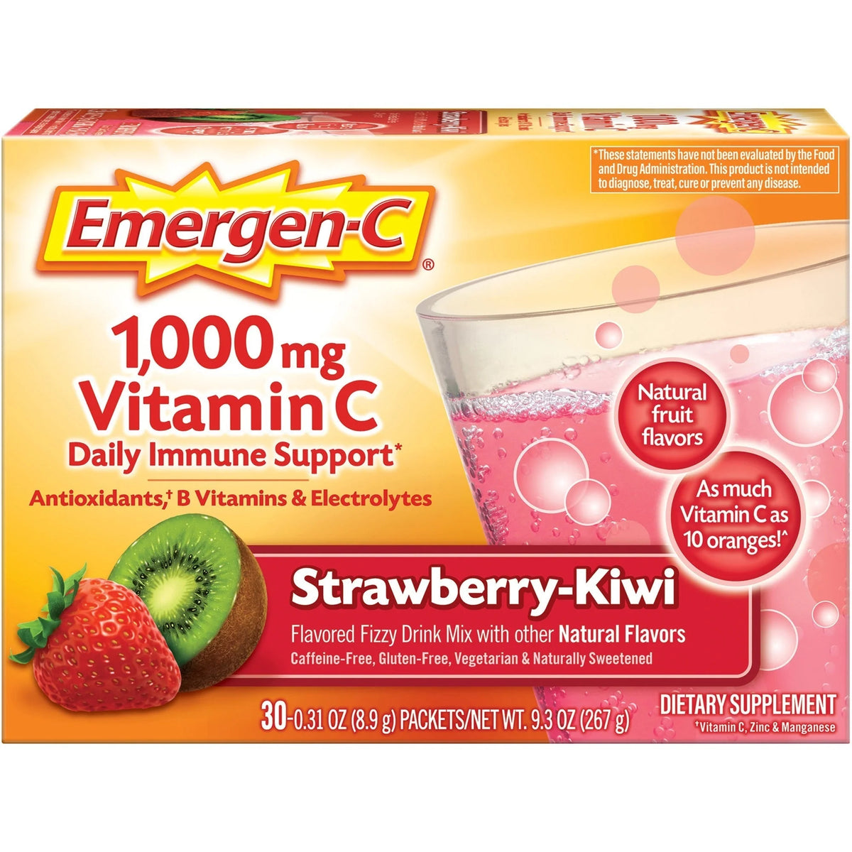 Emergen-C Strawberry-Kiwi Drink Mix - Immune Support - 30 Pack - Medications