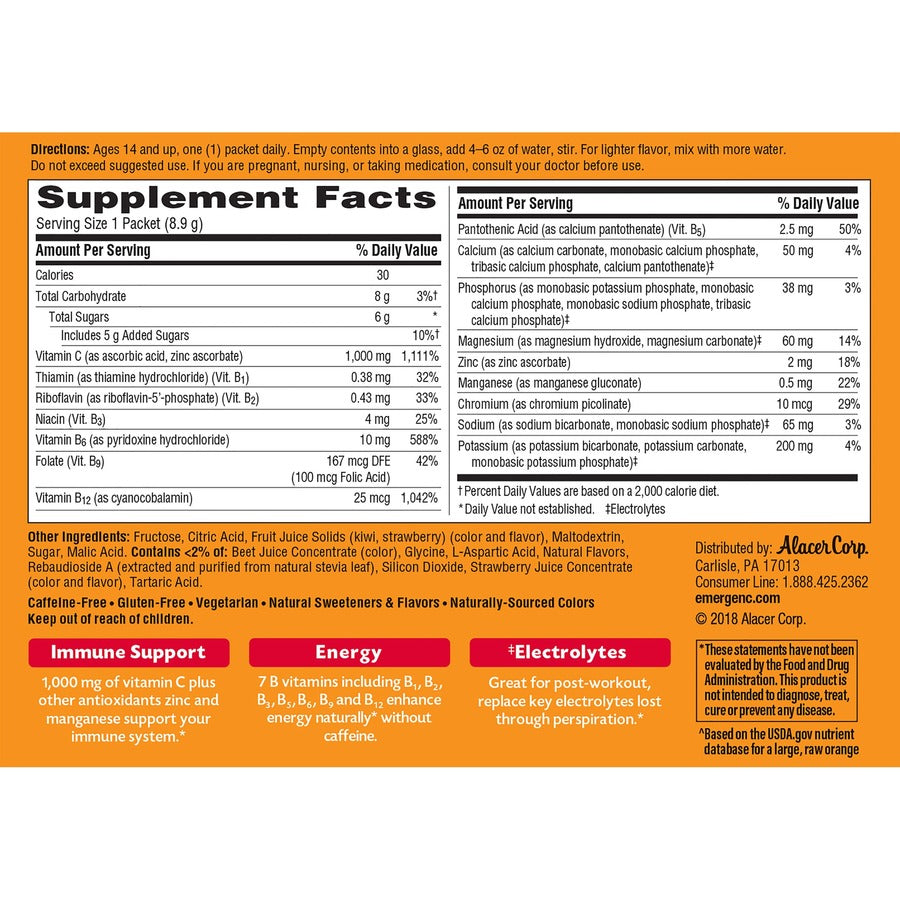 Emergen-C Strawberry-Kiwi Vitamin C Drink Mix - Rear