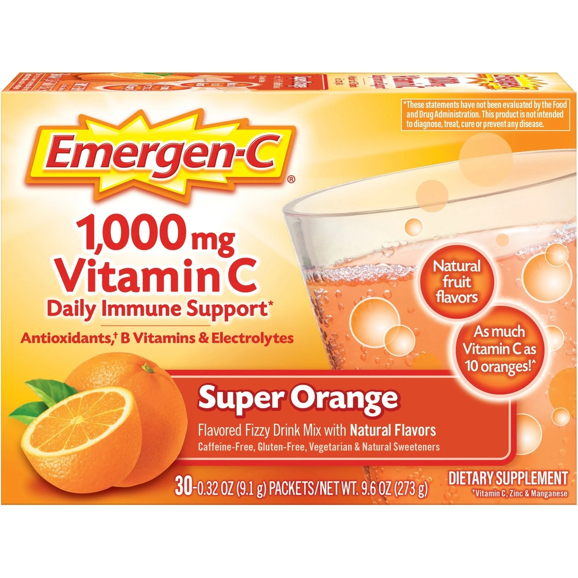 Emergen-C Super Orange Drink Mix - Immune Support - 30 Packets - Medications