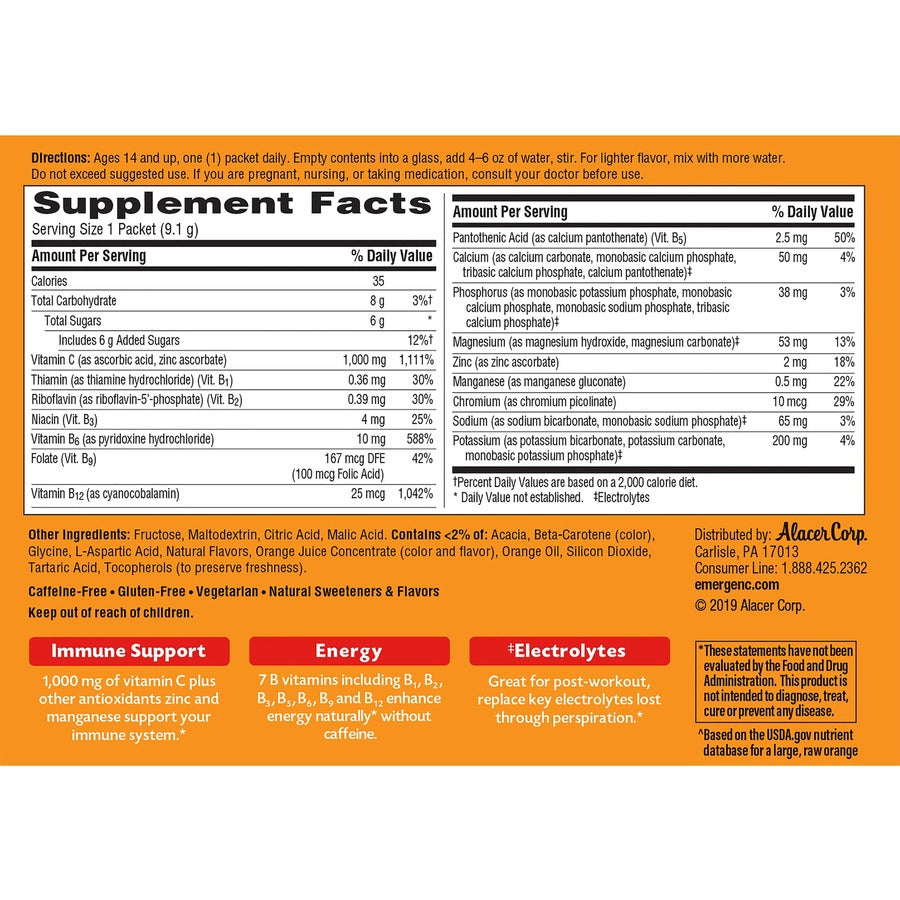 Emergen-C Super Orange Vitamin C Drink Mix - Rear