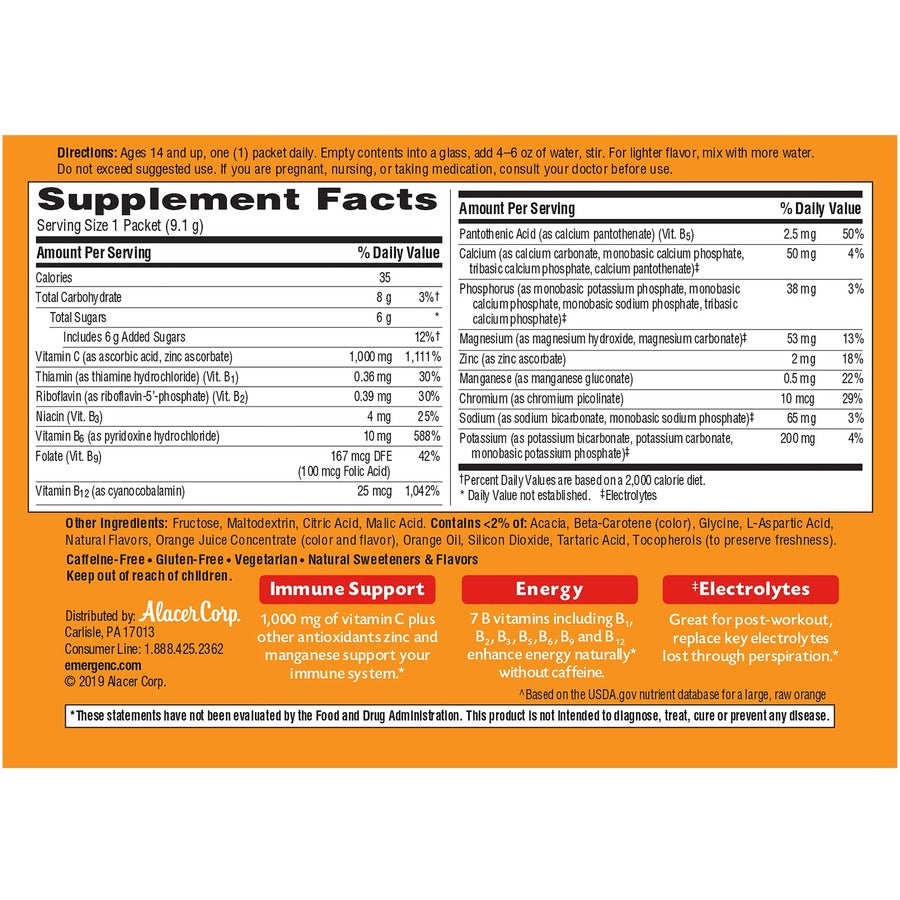 Emergen-C Super Orange Vitamin C Drink Mix - Rear