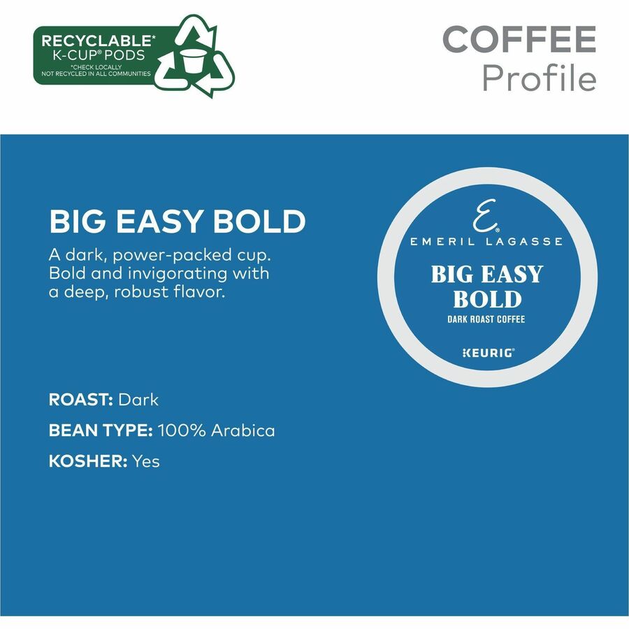 Emeril’s K-Cup Pod Big Easy Bold Coffee - Compatible with Keurig Brewer - Regular - Dark - Roasted - Kosher