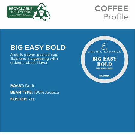 Emeril’s K-Cup Pod Big Easy Bold Coffee - Compatible with Keurig Brewer - Regular - Dark - Roasted - Kosher