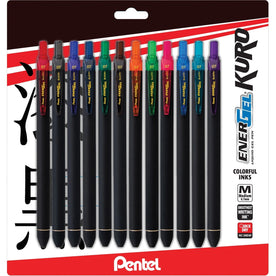 EnerGel Kuro Liquid Gel Pens - 0.7mm Retractable Assorted Ink - 12 Pack