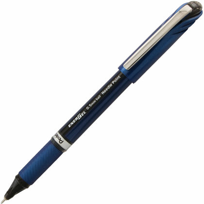 EnerGel NV Liquid Gel Pens - 0.5mm Fine Needle Point - Black Ink - Blue Barrel