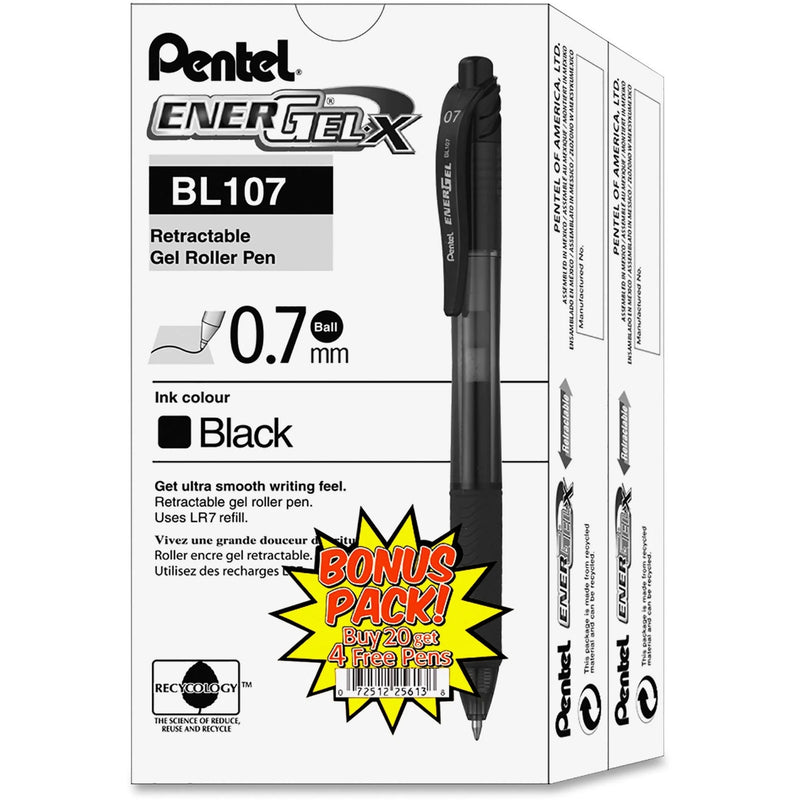 EnerGel EnerGel-X Gel Pens: 0.7mm Refillable Black Ink - 24 Pack - Pens