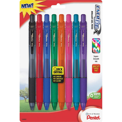 EnerGel EnerGel-X Gel Pens: 0.7mm Refillable Retractable - Assorted Ink - 8 Pack - Pens
