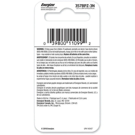 Energizer 357/303 Silver Oxide Button Batteries - 1.55V DC - 3/Pack - & Battery Chargers