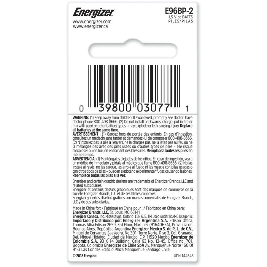 Energizer AAAA Batteries: Multipurpose Power - 595 mAh - 1.5V - 2 Pack - Batteries & Battery Chargers