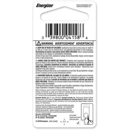 Energizer CR1632 Lithium Coin Battery - 130 mAh - 3V DC - For Various Devices - Batteries & Chargers