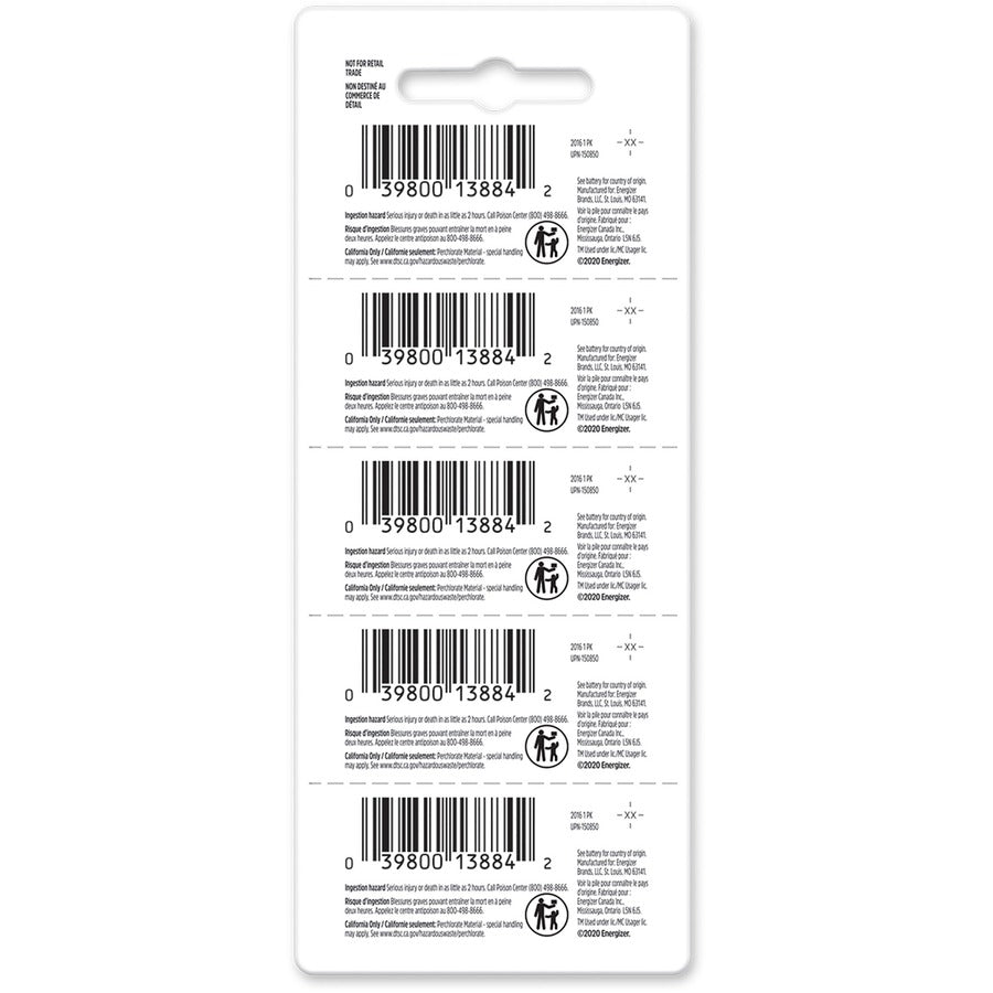 Energizer Industrial 2016 Lithium Battery 5-Packs - Rear