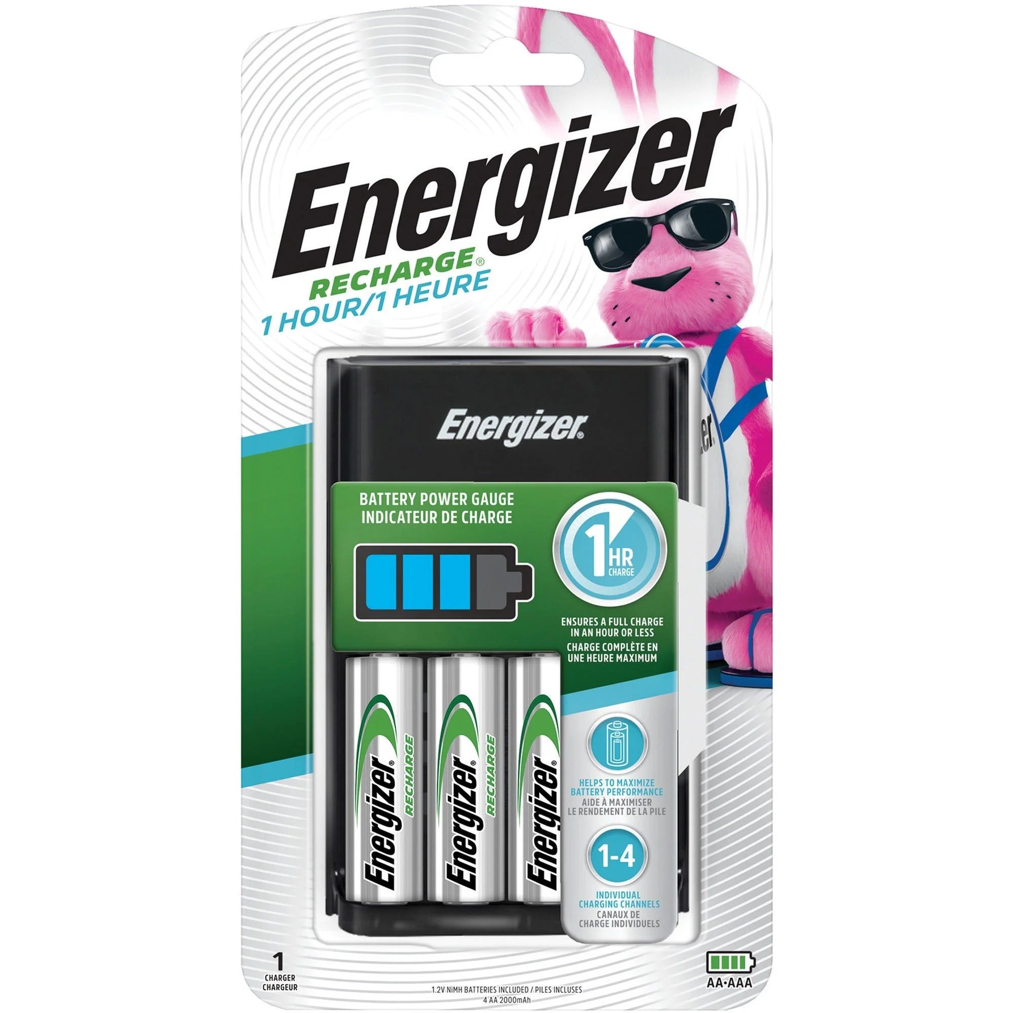 Energizer Recharge Battery Charger: 1-Hour Charging for AA & AAA - 4 Batteries - 3/Carton - Chargers