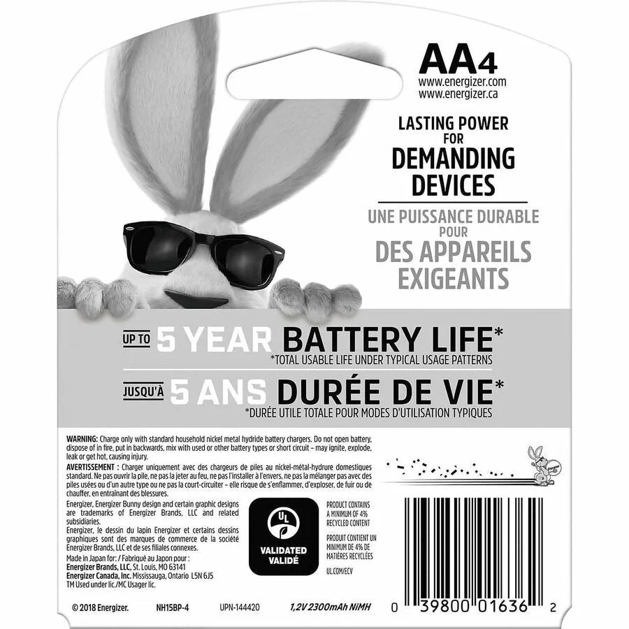 Energizer Recharge Power Plus AA Batteries - 2300 mAh - 4 Pack - & Battery Chargers
