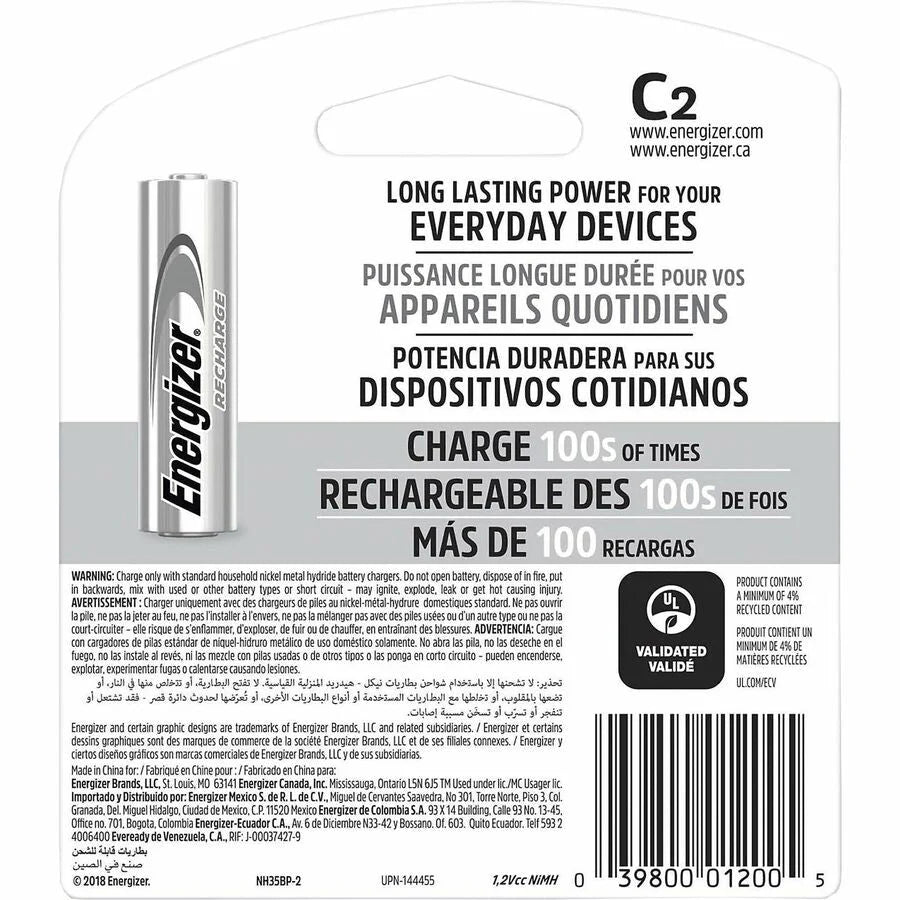 Energizer Recharge Universal C Battery 2-Packs: Multipurpose Rechargeable - 24 Carton - Batteries & Chargers