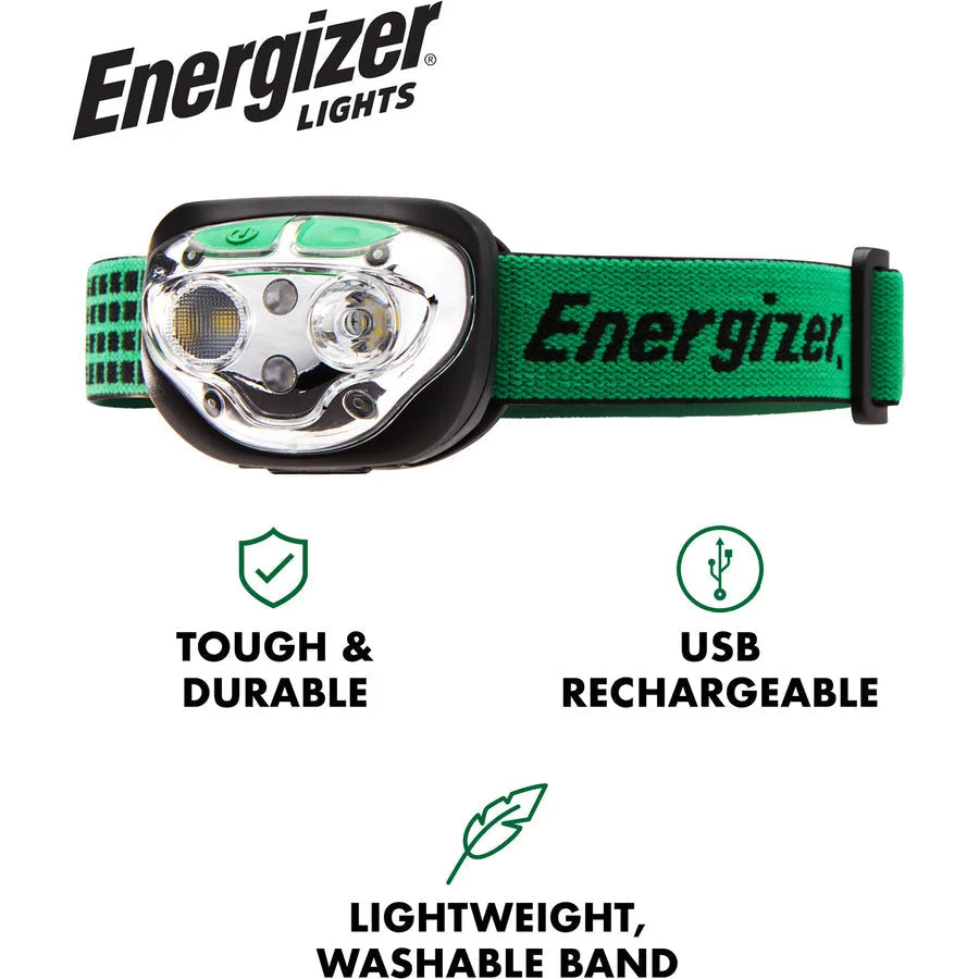 Energizer Vision Ultra HD Rechargeable Headlamp - 400 lm LED - USB - Water & Drop Resistant - Flashlights